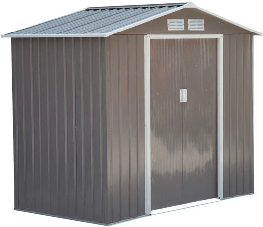 7 x 4 ft Metal Apex Garden Shed, Lockable Outdoor Storage Shed with Double Sliding Doors