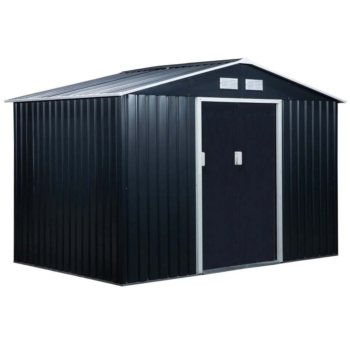 9 x 6 ft Metal Garden Shed, Lockable Outdoor Storage Shed with Double Sliding Doors
