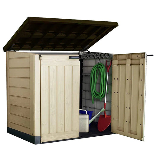 1200L Outdoor Garden Storage Shed, Weather-Resistant Lockable Storage Box, Beige & Brown