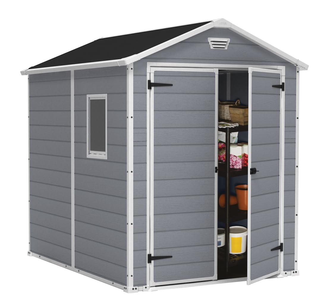 6 x 8 ft Outdoor Plastic Garden Storage Shed, Grey, Lockable Weather-Resistant Storage Shed