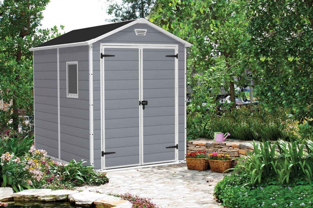 6 x 8 ft Outdoor Plastic Garden Storage Shed, Grey, Lockable Weather-Resistant Storage Shed