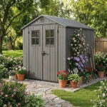 4 x 6 ft Heavy Duty Plastic Garden Shed, Weather-Resistant Outdoor Storage Shed, Lockable Double Doors, Grey